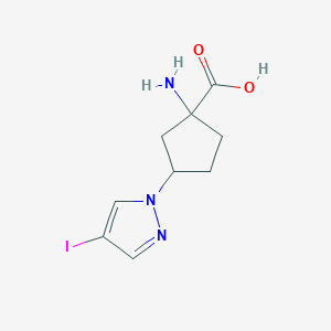 molecular formula C9H12IN3O2 B13318685 1-amino-3-(4-iodo-1H-pyrazol-1-yl)cyclopentane-1-carboxylic acid 