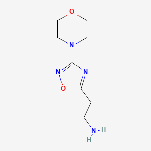 molecular formula C8H14N4O2 B13318734 2-[3-(Morpholin-4-yl)-1,2,4-oxadiazol-5-yl]ethan-1-amine 