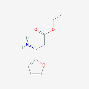 molecular formula C9H13NO3 B13318873 Ethyl (3R)-3-amino-3-(furan-2-YL)propanoate 