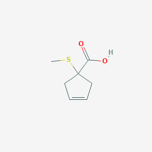 molecular formula C7H10O2S B13319287 1-(Methylsulfanyl)cyclopent-3-ene-1-carboxylic acid 