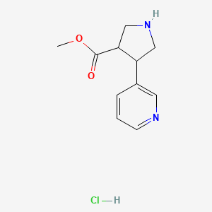 molecular formula C11H15ClN2O2 B13319368 Methyl4-(pyridin-3-yl)pyrrolidine-3-carboxylatehydrochloride 