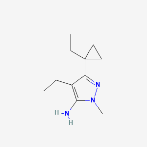 molecular formula C11H19N3 B13319460 4-Ethyl-3-(1-ethylcyclopropyl)-1-methyl-1H-pyrazol-5-amine 