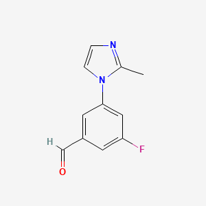 molecular formula C11H9FN2O B13319599 3-Fluoro-5-(2-methyl-1H-imidazol-1-yl)benzaldehyde 