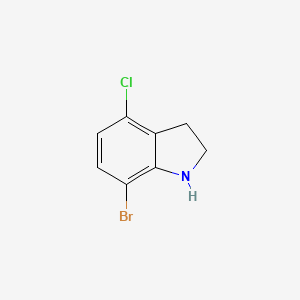 molecular formula C8H7BrClN B13319647 7-bromo-4-chloro-2,3-dihydro-1H-indole 