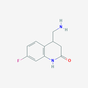 molecular formula C10H11FN2O B13319705 4-(Aminomethyl)-7-fluoro-1,2,3,4-tetrahydroquinolin-2-one CAS No. 1267057-66-8