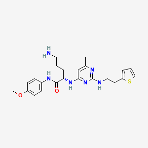 (S)-5-Amino-N-(4-methoxyphenyl)-2-((6-methyl-2-((2-(thiophen-2-yl)ethyl)amino)pyrimidin-4-yl)amino)pentanamide