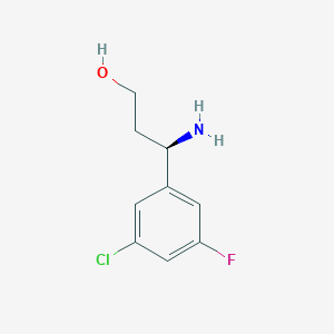 molecular formula C9H11ClFNO B13320180 (3R)-3-Amino-3-(5-chloro-3-fluorophenyl)propan-1-OL 