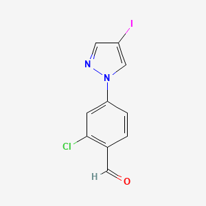 molecular formula C10H6ClIN2O B13320231 2-Chloro-4-(4-iodo-1H-pyrazol-1-yl)benzaldehyde 