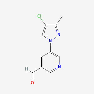 molecular formula C10H8ClN3O B13320434 5-(4-Chloro-3-methyl-1H-pyrazol-1-yl)pyridine-3-carbaldehyde 