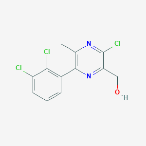 molecular formula C12H9Cl3N2O B13320489 (3-Chloro-6-(2,3-dichlorophenyl)-5-methylpyrazin-2-yl)methanol 