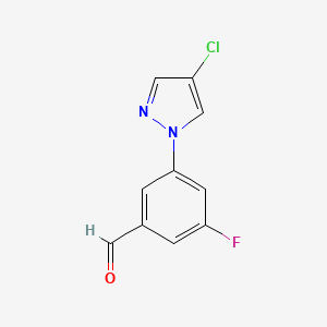 molecular formula C10H6ClFN2O B13320549 3-(4-Chloro-1H-pyrazol-1-yl)-5-fluorobenzaldehyde 