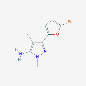 molecular formula C9H10BrN3O B13320570 3-(5-Bromofuran-2-YL)-1,4-dimethyl-1H-pyrazol-5-amine 