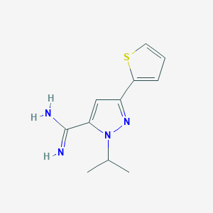 molecular formula C11H14N4S B13320594 1-isopropyl-3-(thiophen-2-yl)-1H-pyrazole-5-carboximidamide 