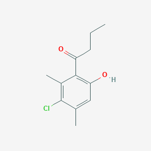 molecular formula C12H15ClO2 B13320687 1-(3-Chloro-6-hydroxy-2,4-dimethylphenyl)butan-1-one 