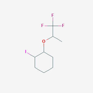 molecular formula C9H14F3IO B13320707 1-Iodo-2-[(1,1,1-trifluoropropan-2-yl)oxy]cyclohexane 