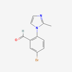 molecular formula C11H9BrN2O B13320721 5-Bromo-2-(2-methyl-1H-imidazol-1-yl)benzaldehyde 