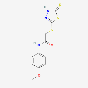 molecular formula C11H11N3O2S3 B13321145 N-(4-methoxyphenyl)-2-[(5-sulfanyl-1,3,4-thiadiazol-2-yl)sulfanyl]acetamide 