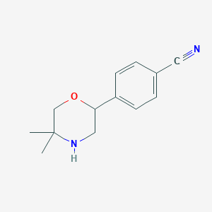 molecular formula C13H16N2O B13321187 4-(5,5-Dimethylmorpholin-2-yl)benzonitrile 