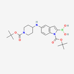 molecular formula C23H34BN3O6 B13321278 [1-(tert-butoxycarbonyl)-5-{[1-(tert-butoxycarbonyl)piperidin-4-yl]amino}-1H-indol-2-yl]boronic acid CAS No. 913388-67-7