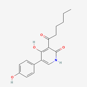 molecular formula C17H19NO4 B13321325 3-Hexanoyl-4-Hydroxy-5-(4-Hydroxyphenyl)pyridin-2(1h)-One 