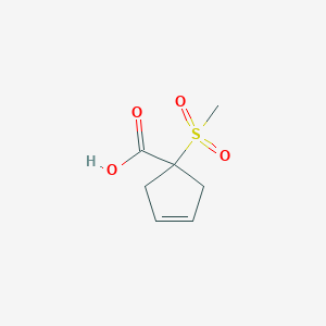 molecular formula C7H10O4S B13321436 1-Methanesulfonylcyclopent-3-ene-1-carboxylic acid 