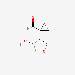 molecular formula C8H12O3 B13321625 1-(4-Hydroxyoxolan-3-yl)cyclopropane-1-carbaldehyde 