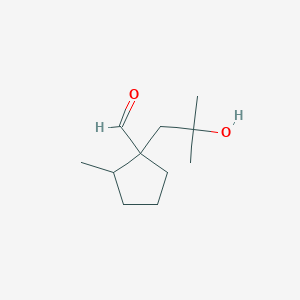 molecular formula C11H20O2 B13321710 1-(2-Hydroxy-2-methylpropyl)-2-methylcyclopentane-1-carbaldehyde 