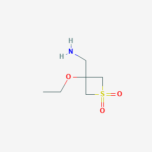 molecular formula C6H13NO3S B13321753 3-(Aminomethyl)-3-ethoxy-1lambda6-thietane-1,1-dione 