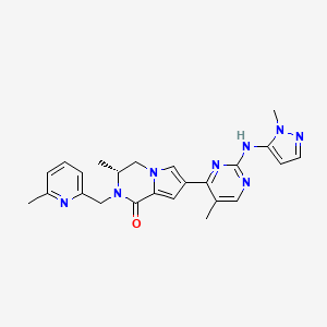 molecular formula C24H26N8O B13321864 (R)-3-Methyl-7-(5-methyl-2-((1-methyl-1H-pyrazol-5-yl)amino)pyrimidin-4-yl)-2-((6-methylpyridin-2-yl)methyl)-3,4-dihydropyrrolo[1,2-a]pyrazin-1(2H)-one 