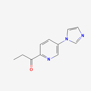 molecular formula C11H11N3O B13322031 1-[5-(1H-Imidazol-1-YL)pyridin-2-YL]propan-1-one 