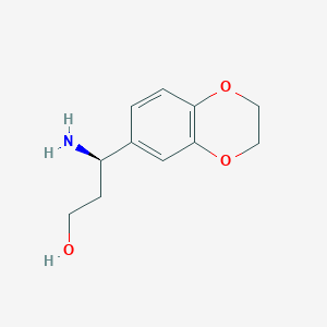 molecular formula C11H15NO3 B13322190 3-(2H,3H-Benzo[3,4-E]1,4-dioxin-6-YL)(3R)-3-aminopropan-1-OL 