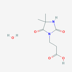 molecular formula C8H14N2O5 B13322280 3-(4,4-Dimethyl-2,5-dioxoimidazolidin-1-yl)propanoic acid hydrate 