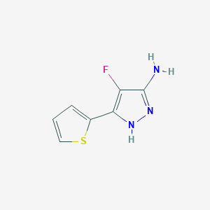 molecular formula C7H6FN3S B13322399 4-Fluoro-3-(thiophen-2-YL)-1H-pyrazol-5-amine 