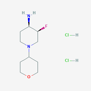 molecular formula C10H21Cl2FN2O B13322526 (3S,4R)-3-Fluoro-1-(tetrahydro-2H-pyran-4-yl)piperidin-4-amine dihydrochloride 