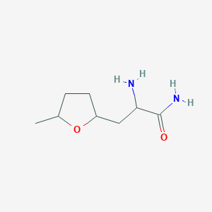 molecular formula C8H16N2O2 B13322601 2-Amino-3-(5-methyloxolan-2-yl)propanamide 