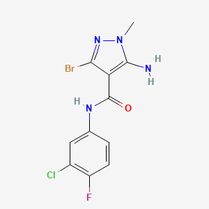 molecular formula C11H9BrClFN4O B13323086 5-Amino-3-bromo-N-(3-chloro-4-fluorophenyl)-1-methyl-1H-pyrazole-4-carboxamide 