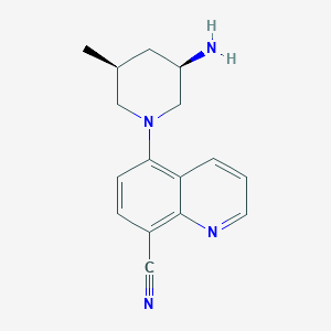 molecular formula C16H18N4 B13323127 5-((3R,5S)-3-Amino-5-methylpiperidin-1-yl)quinoline-8-carbonitrile 