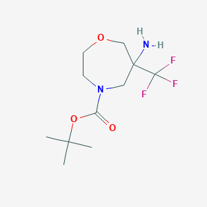 molecular formula C11H19F3N2O3 B13323244 tert-Butyl 6-amino-6-(trifluoromethyl)-1,4-oxazepane-4-carboxylate 