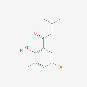 molecular formula C12H15BrO2 B13323438 1-(5-Bromo-2-hydroxy-3-methylphenyl)-3-methylbutan-1-one 