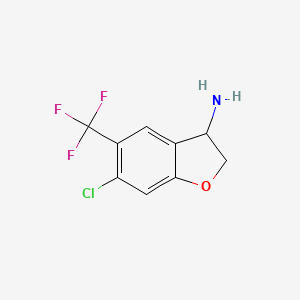 molecular formula C9H7ClF3NO B13323675 6-Chloro-5-(trifluoromethyl)-2,3-dihydrobenzofuran-3-amine 