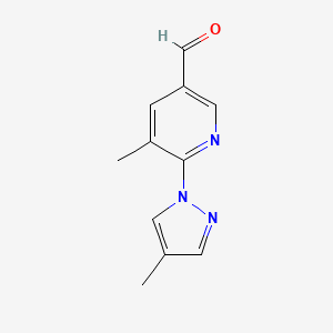 molecular formula C11H11N3O B13323705 5-Methyl-6-(4-methyl-1H-pyrazol-1-YL)pyridine-3-carbaldehyde 