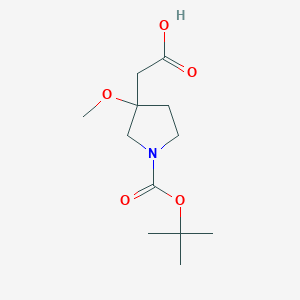 molecular formula C12H21NO5 B13323750 2-{1-[(Tert-butoxy)carbonyl]-3-methoxypyrrolidin-3-yl}acetic acid 