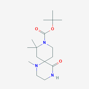 molecular formula C16H29N3O3 B13323841 tert-Butyl 1,8,8-trimethyl-5-oxo-1,4,9-triazaspiro[5.5]undecane-9-carboxylate 