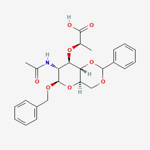 molecular formula C25H29NO8 B13324188 (2R)-2-(((4aR,6R,7R,8R,8aS)-7-Acetamido-6-(benzyloxy)-2-phenylhexahydropyrano[3,2-d][1,3]dioxin-8-yl)oxy)propanoic acid 