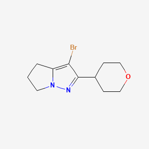 molecular formula C11H15BrN2O B13324314 3-Bromo-2-(tetrahydro-2H-pyran-4-yl)-5,6-dihydro-4H-pyrrolo[1,2-b]pyrazole 