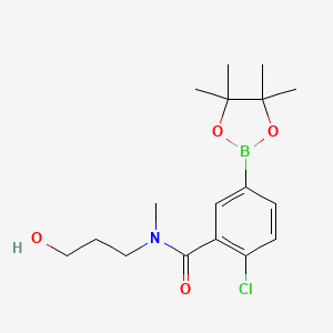 molecular formula C17H25BClNO4 B13324463 2-Chloro-N-(3-hydroxypropyl)-N-methyl-5-(4,4,5,5-tetramethyl-1,3,2-dioxaborolan-2-yl)benzamide 