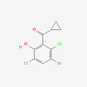 molecular formula C10H7BrCl2O2 B13324506 4-Bromo-3,6-dichloro-2-cyclopropanecarbonylphenol 