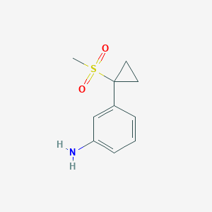 molecular formula C10H13NO2S B13324558 3-(1-Methanesulfonylcyclopropyl)aniline 