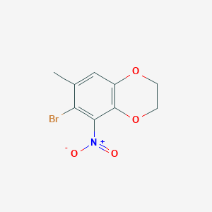 molecular formula C9H8BrNO4 B13324684 6-Bromo-7-methyl-5-nitro-2,3-dihydro-1,4-benzodioxine 