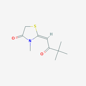 molecular formula C10H15NO2S B13324835 2-(3,3-Dimethyl-2-oxobutylidene)-3-methyl-1,3-thiazolidin-4-one 